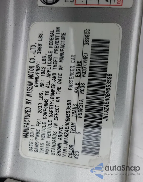 2011 Nissan 370Z Base from USA, damaged, VIN JN1AZ4EH0BM553598